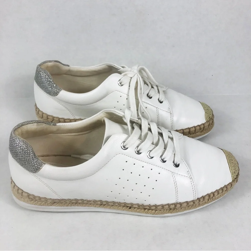 Aldo Espadrille Jute Lace Up Sneaker | White Silver | Size 10 - Picture 2 of 9